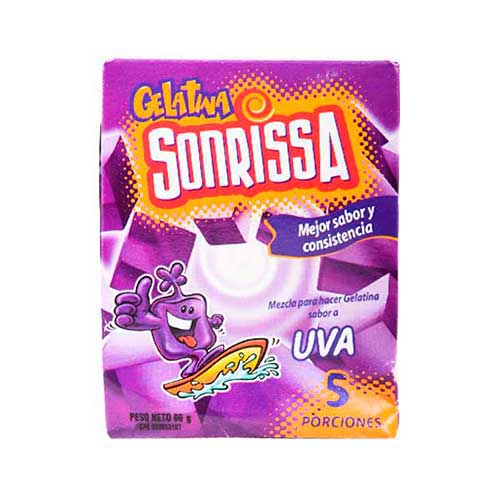 GELATINA SONRISSA SABOR A UVA 66GRS.