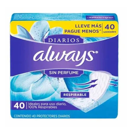 PROTECTORES DIARIOS ALWAYS SIN PERFUME 40UN