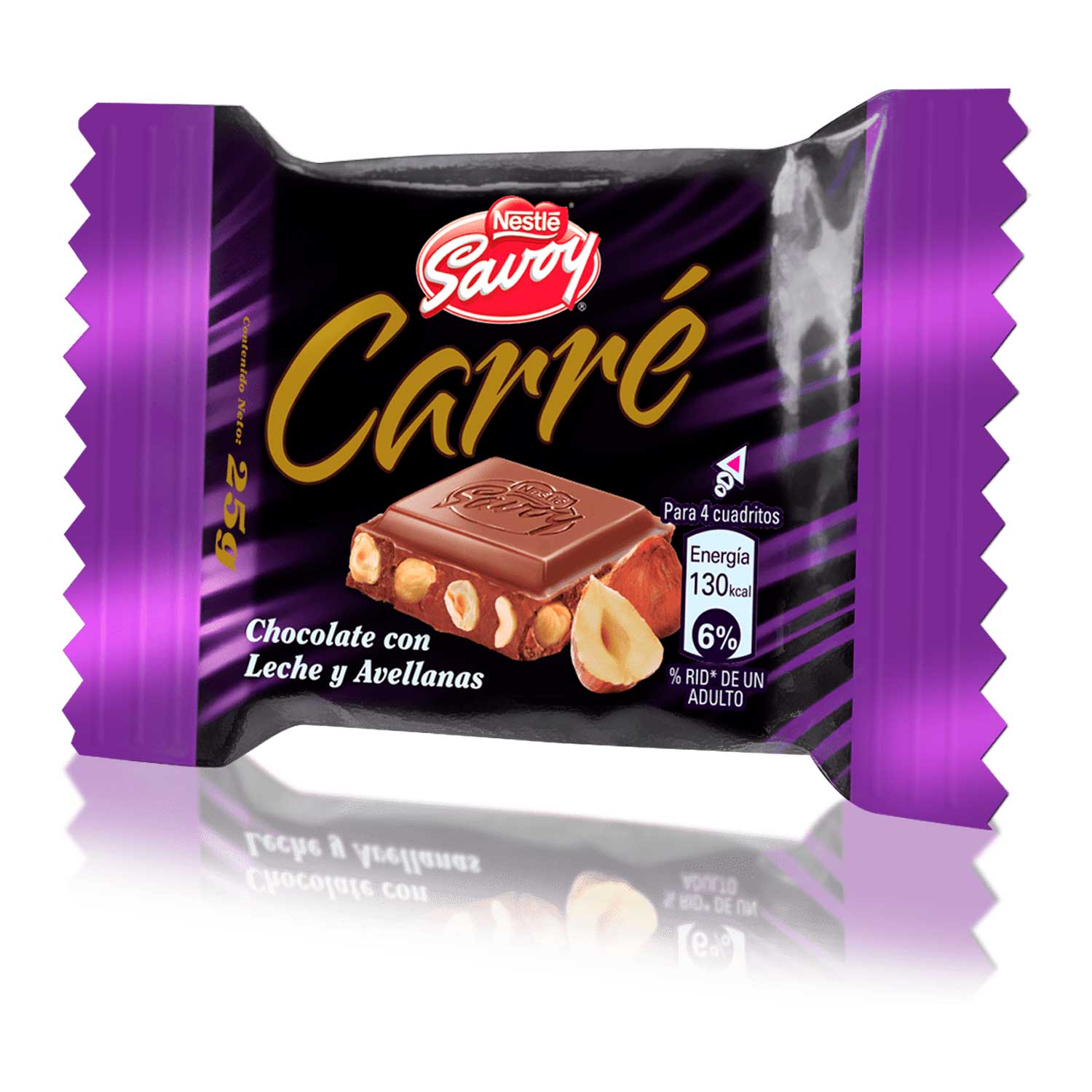 CARRE CHOCOLATE CON LECHE Y AVELLANAS 25GRS.