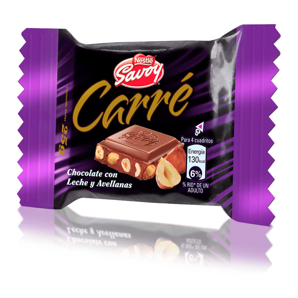 CARRE CHOCOLATE CON LECHE Y AVELLANAS 25GRS.